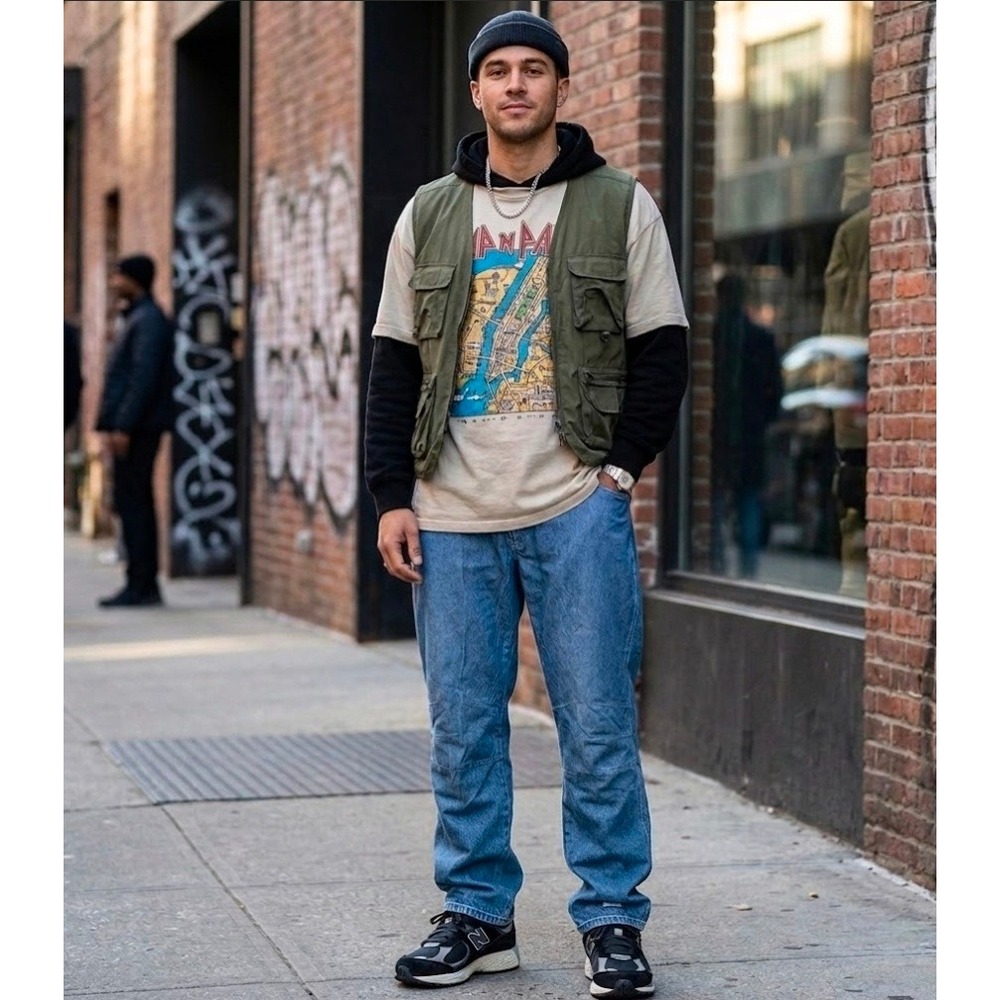 Phat Farm Baggy Jeans Mens 40x34 Blue Vintage Y2K Hip‎ Hop Wide Leg Denim Pants